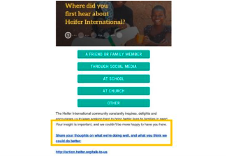 Fundraising email containing survey question